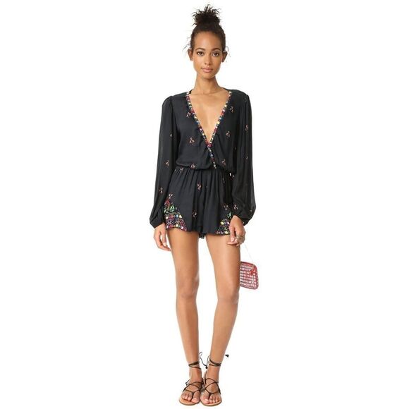 Jen's Pirate Booty Jaguar Romper In Huichol Black Women's Size Large.Armpit to - Picture 1 of 3